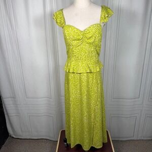 Band of the Free NWT Lime Ivory Floral Textured Maxi Dress Smocked Back S